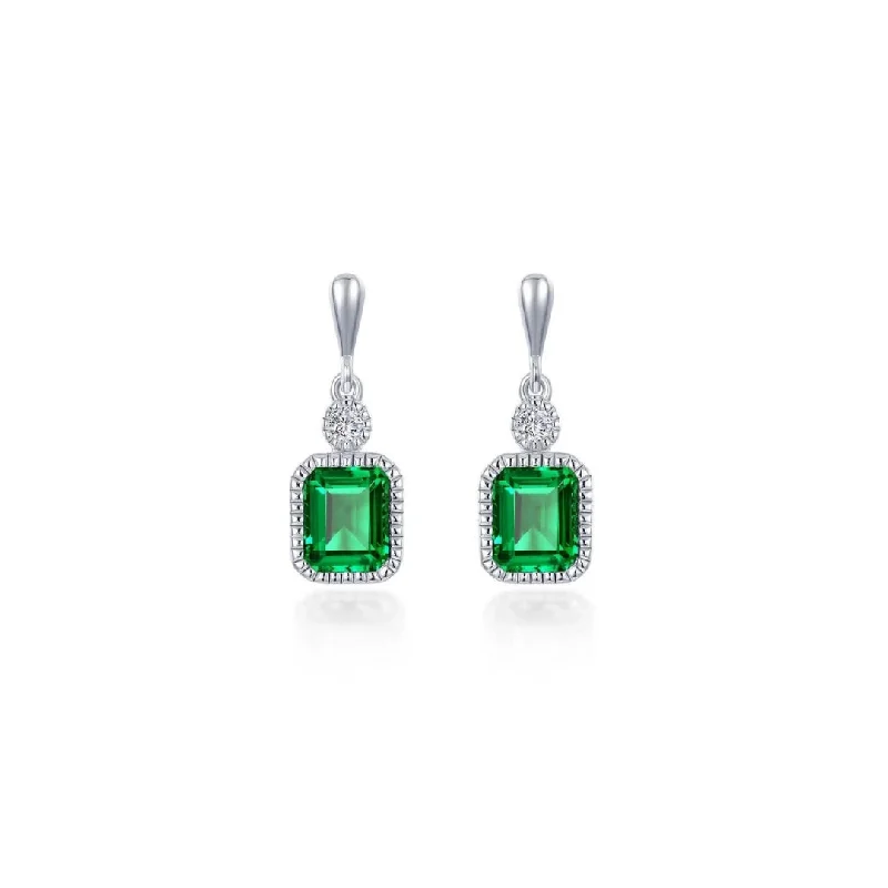 Retro medallion earrings-Retro medallion earrings-SS/PT 1.82cttw Simulated Diamond & Simulated Emerald Earrings