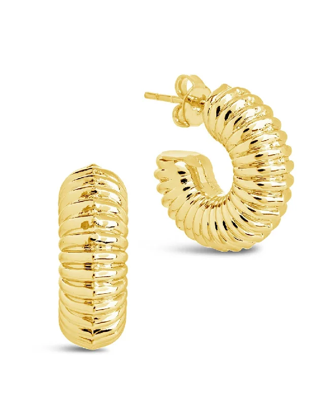 Plated gold earrings-Plated gold earrings-Eliza Ribbed Hoop Earrings