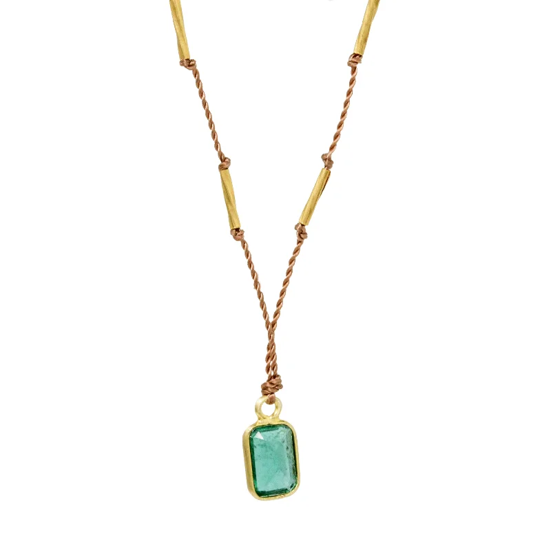 Tribal medallion necklaces-Emerald + 22k Bars Necklace