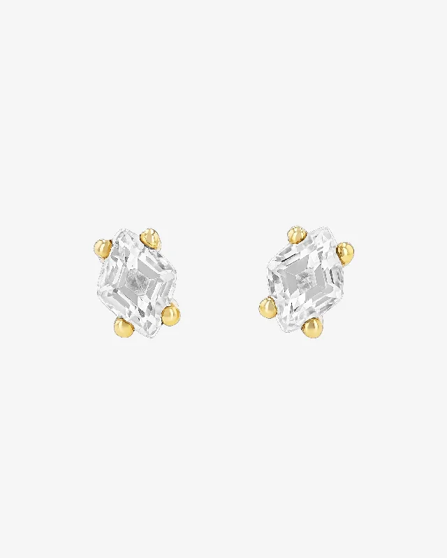 Pink gold earrings-Pink gold earrings-Amalfi Diamond Cut White Topaz Studs