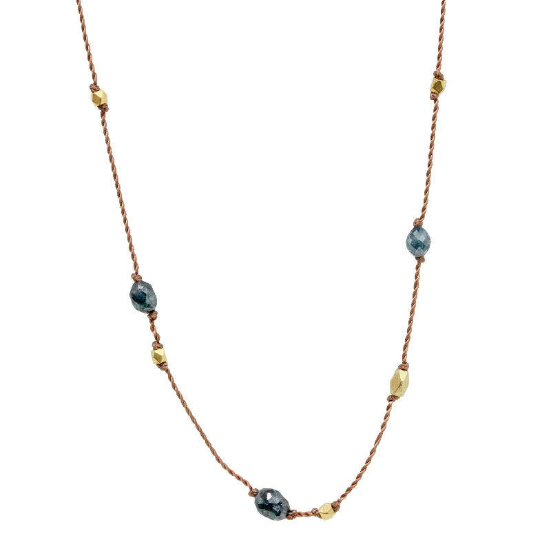 Ethnic beaded necklaces-Blue Diamond Barrel Necklace