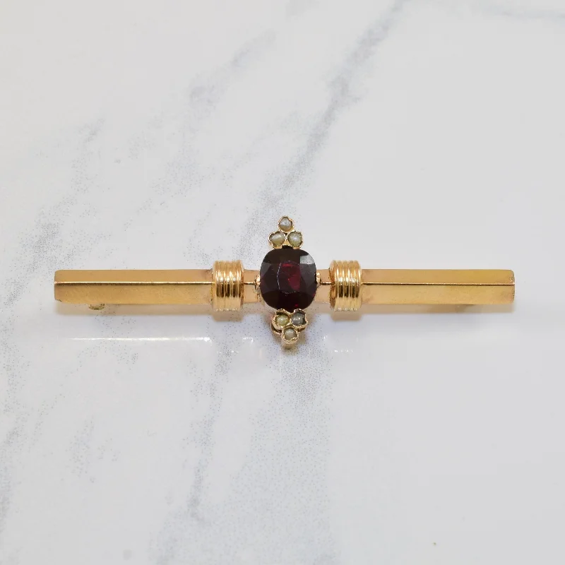 Crafted artisan brooches-1930s Garnet & Baroque Seed Pearl Brooch | 1.00ct, 0.20ctw |