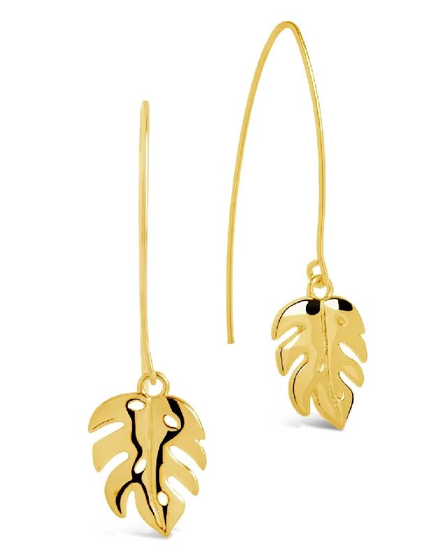 Leaf hoop earrings-Leaf hoop earrings-Keilani Monstera Leaf Threader Earrings