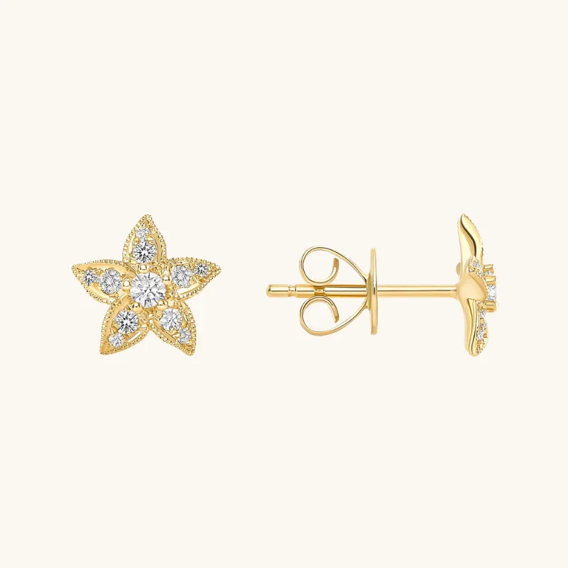 Embroidered earrings-Embroidered earrings-Star Flower Diamond Stud Earrings