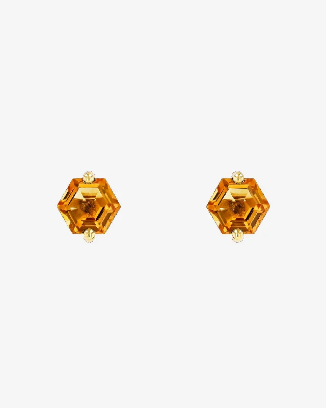 Satin black earrings-Satin black earrings-Amalfi Hexagon Citrine Studs