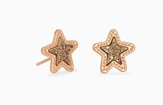 Plush satin earrings-Plush satin earrings-Jae Rose Gold Plated Star Earring Rose Drusy by Kendra Scott