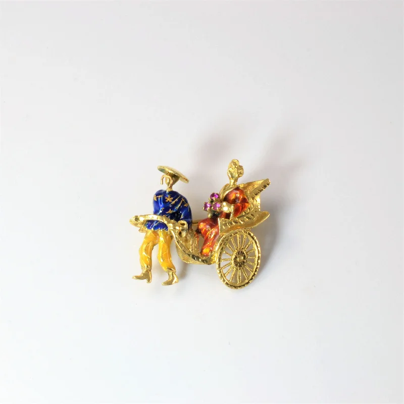 Rustic floral brooches-Enameled Rickshaw Brooch |