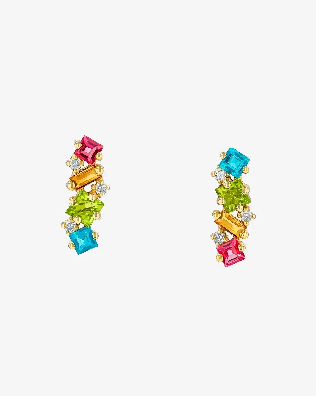 Freeform design earrings-Freeform design earrings-Nadima Rainbow Bar Studs