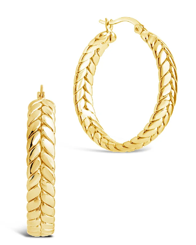 Rough texture earrings-Rough texture earrings-Double Row Herringbone Statement Hoop Earrings