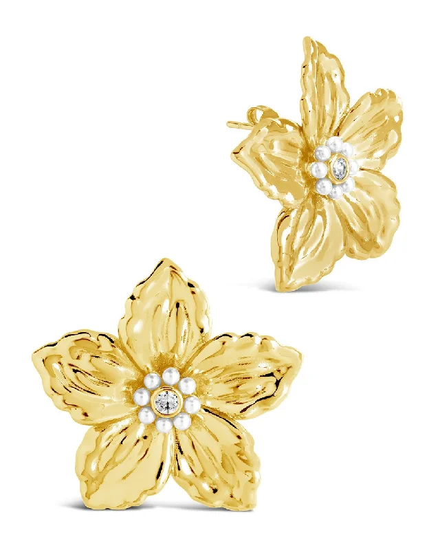 Roaring 20s earrings-Roaring 20s earrings-Ottilia Pearl & CZ Flower Stud Earrings