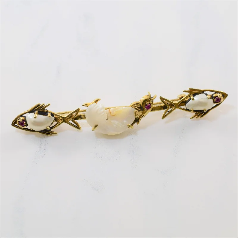 Knotted cord brooches-Baroque Pearl & Ruby Fish Brooch | 0.10ctw, 4.90ctw |