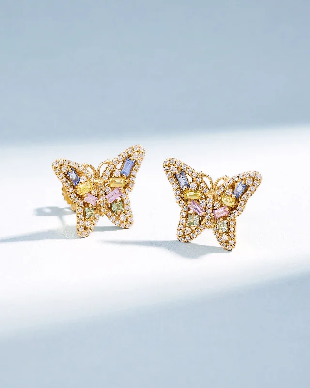 Roaring 20s earrings-Roaring 20s earrings-Bold Pastel Sapphire Small Butterfly Studs