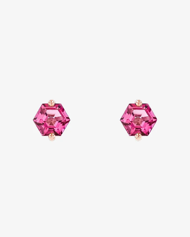 Dramatic drop earrings-Dramatic drop earrings-Amalfi Hexagon Pink Topaz Studs