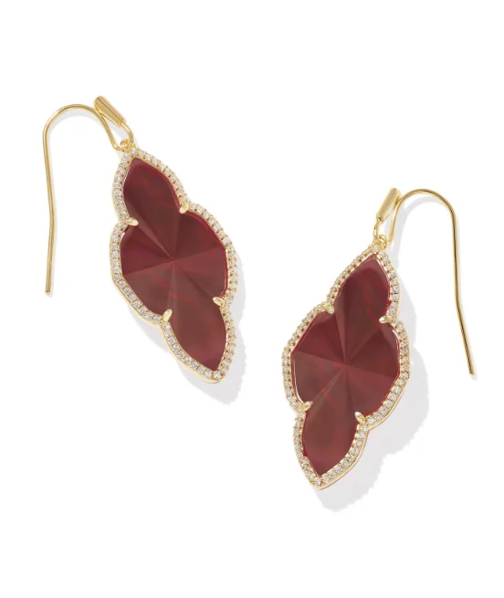 Stone cluster earrings-Stone cluster earrings-Abbie Gold Plated Cranberry Illusion Pave Frame Drop Earrings by Kendra Scott