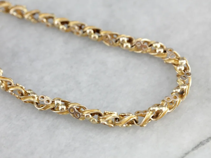 Heavy chain necklaces-Ornate Twisted Link Gold Chain Necklace