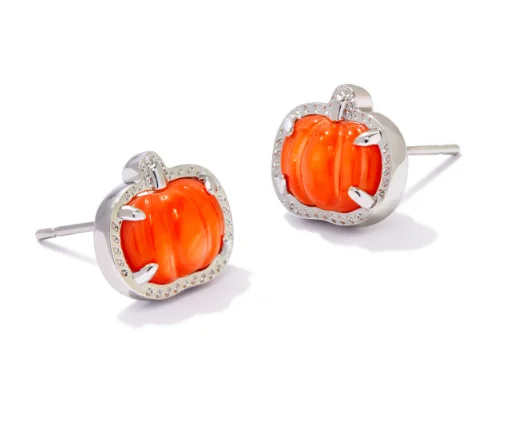 Ornate drop earrings-Ornate drop earrings-Pumpkin Silver Orange MOP Stud Earrings by Kendra Scott