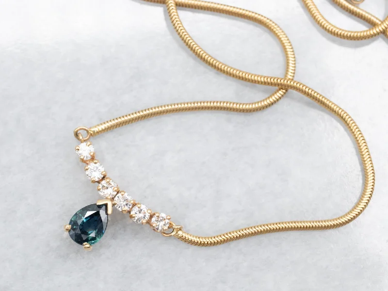 Spring clasp necklaces-Sapphire Teardrop and Diamond Necklace