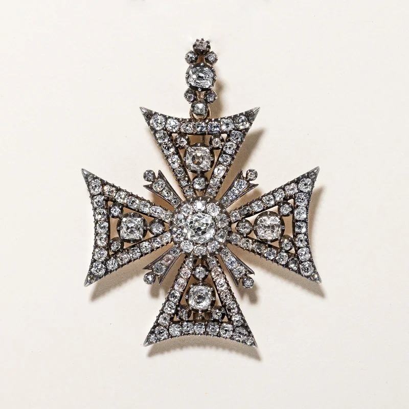 Linked design brooches-Georgian Era Antique Diamond Huguenot Pendant/Brooch | 3.65ctw |