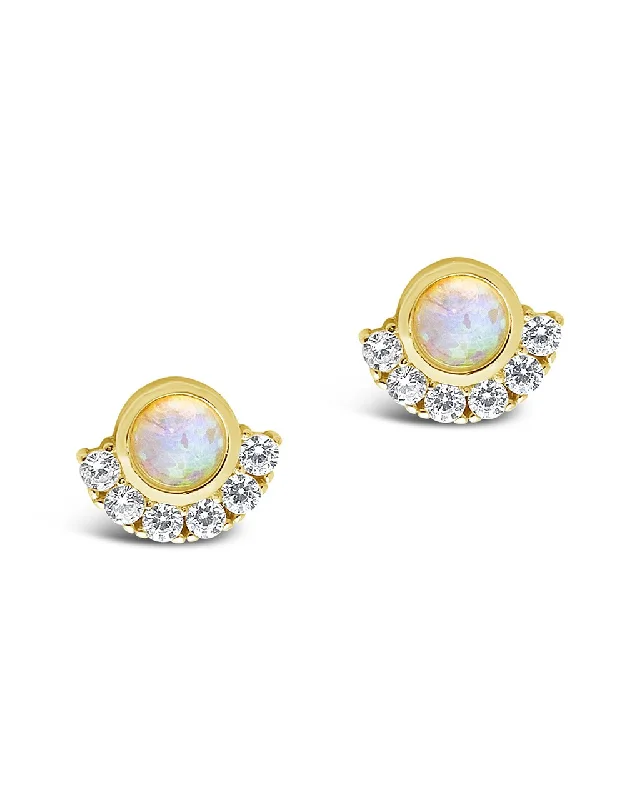 Painted art earrings-Painted art earrings-Sterling Silver Half Halo Opal Studs