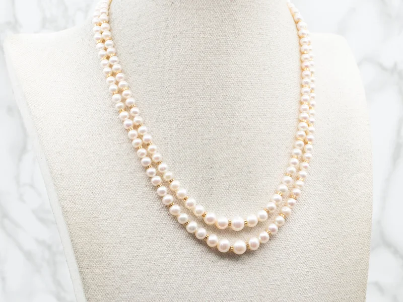 Uneven design necklaces-Graduated Saltwater Pearl Double Strand Necklace