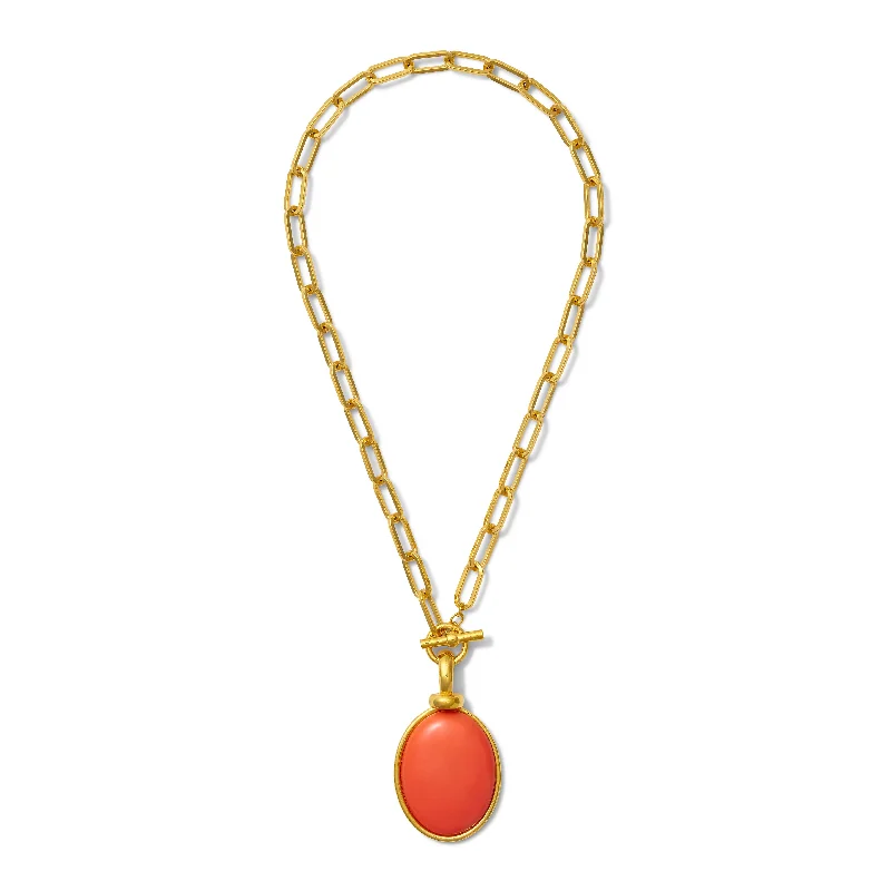 Circular pendant necklaces-Necklace - Gloria V. Pendant in Salmon Coral