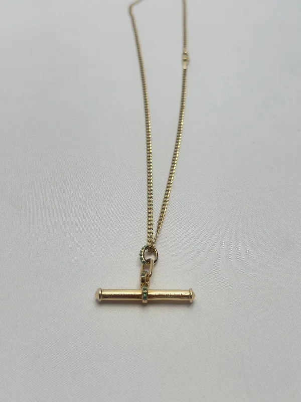 Zigzag pattern necklaces-Necklace - Emerald Bar & Connector on 14K Chain