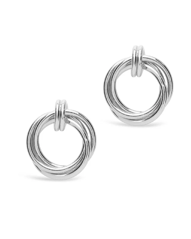 Hand-carved earrings-Hand-carved earrings-Sterling Silver Linked Circle Studs