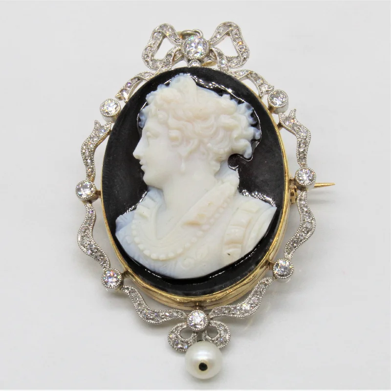 Horoscope charm brooches-Edwardian Onyx & Diamond Brooch | 1.10ctw |