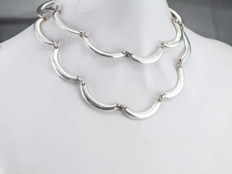 Bead cluster necklaces-Sterling Silver Wavy Bar Link Necklace