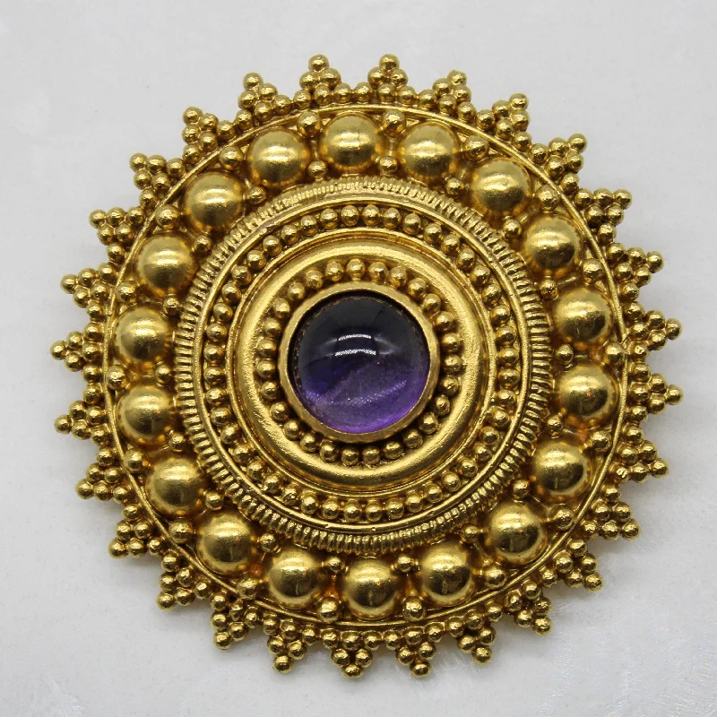 Wide stone brooches-Amethyst Medallion Brooch | 0.90ct |