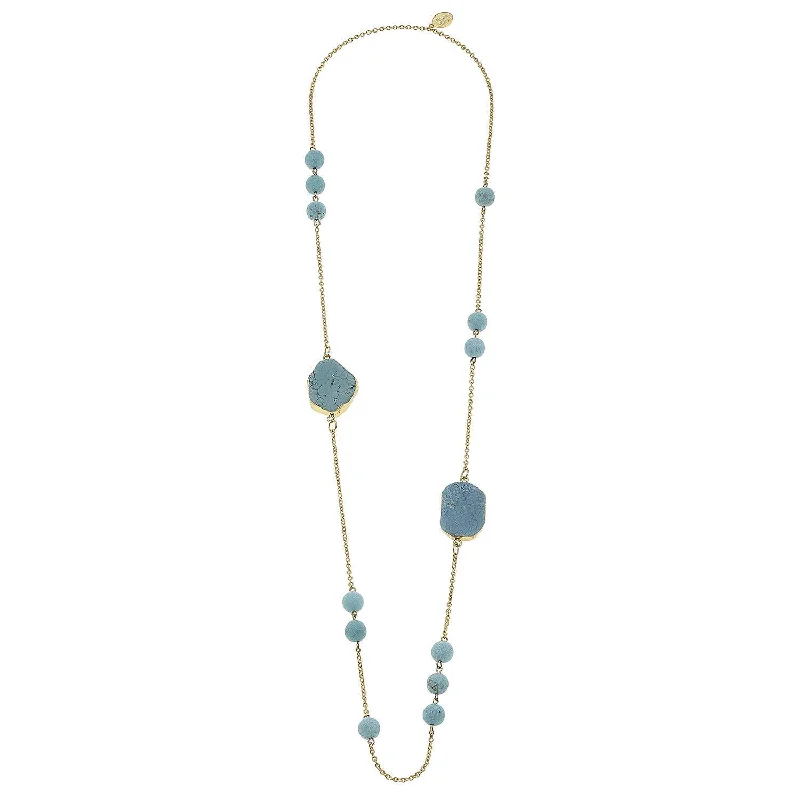 Suede cord necklaces-Necklace - Gold Chain W/Matte Turquoise