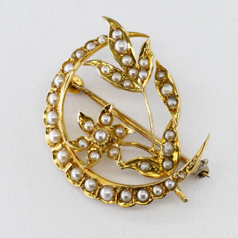 Swinging gem brooches-Art Nouveau Seed Pearl Brooch | 0.50ctw |