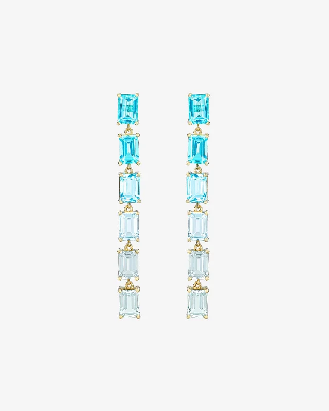 Pentagon stud earrings-Pentagon stud earrings-Amalfi Emerald Cut Blue Ombre Midi Drop Earrings