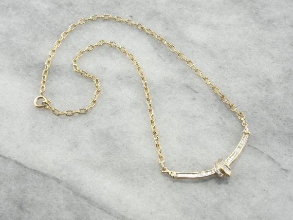 Hidden clasp necklaces-Contemporary Baguette Cut Diamond Necklace