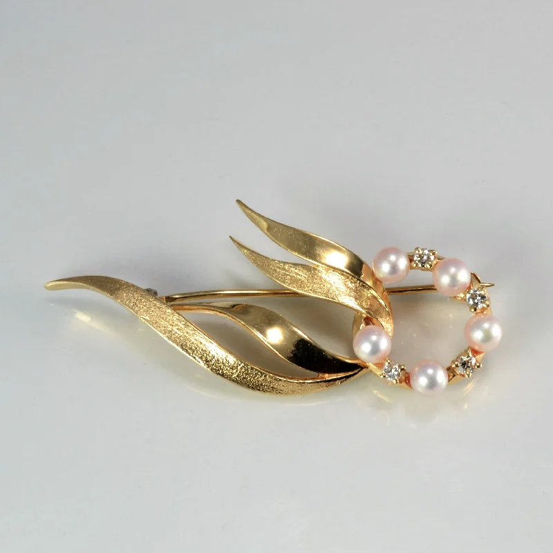 Bird feather brooches-Pearl & Diamond Brooch | 0.12 ctw |