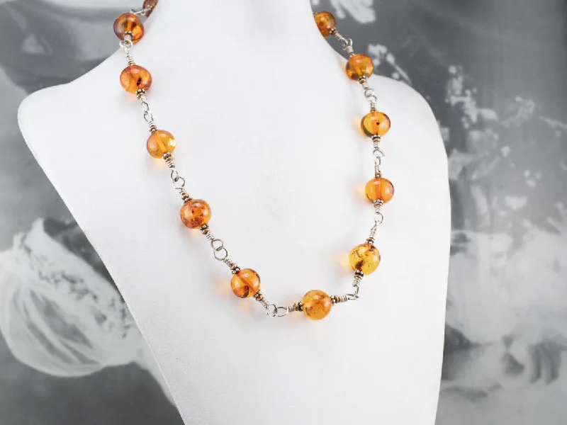 Quartz drop necklaces-Beaded Amber Mix Metal Necklace