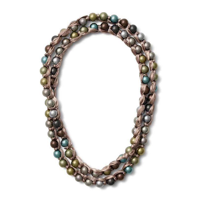 Stone-wrapped necklaces-Necklace - Ribbons + Pearls, The Moody Mix