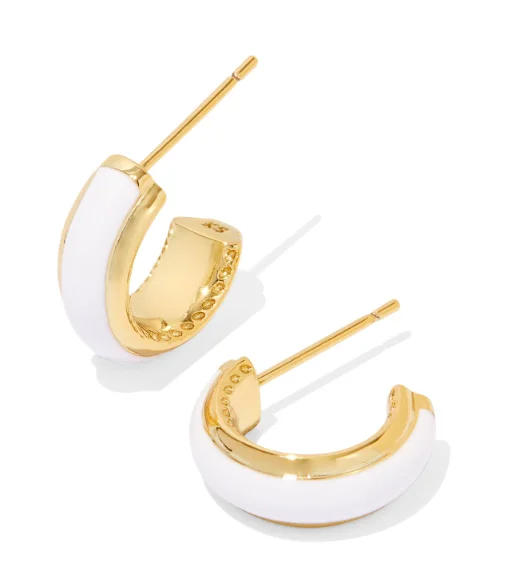 Woven tribal earrings-Woven tribal earrings-Ainsley Yellow Gold Plated White Enamel Huggie Earrings by Kendra Scott