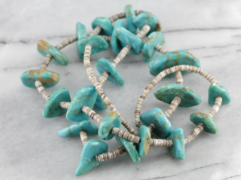 Ornate filigree necklaces-Heishi Shell Turquoise Beaded Necklace