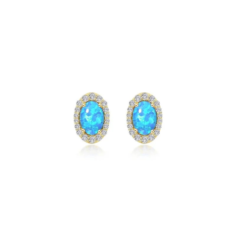 Waxing moon earrings-Waxing moon earrings-SS/GP 1.94cttw Simulated Diamond & Simulated Blue Opal Halo Stud Earrings