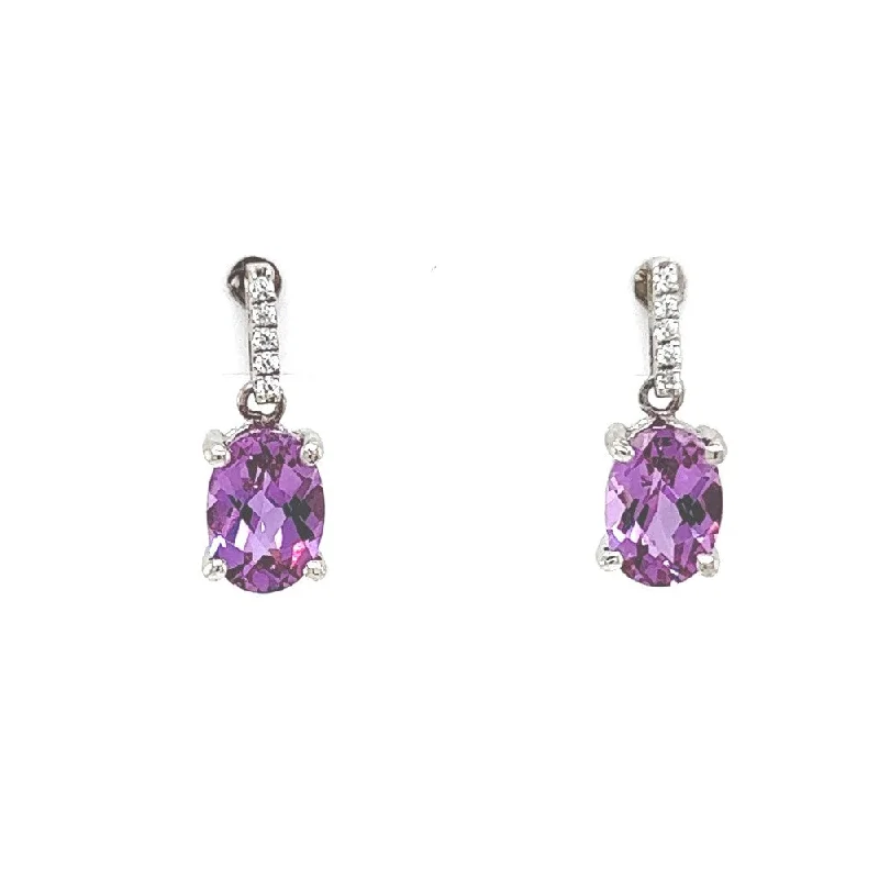 Flat medallion earrings-Flat medallion earrings-Sterling Silver 5x7 Alexandrite & Lab Glass Dangle Earrings