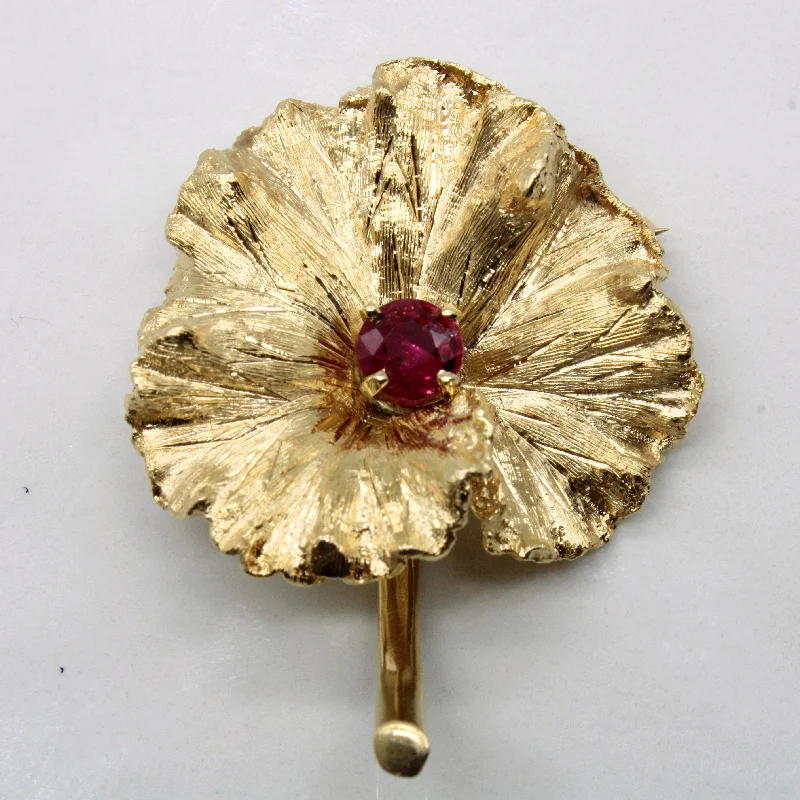 Plush satin brooches-Synthetic Ruby Flower Brooch | 0.50ct |