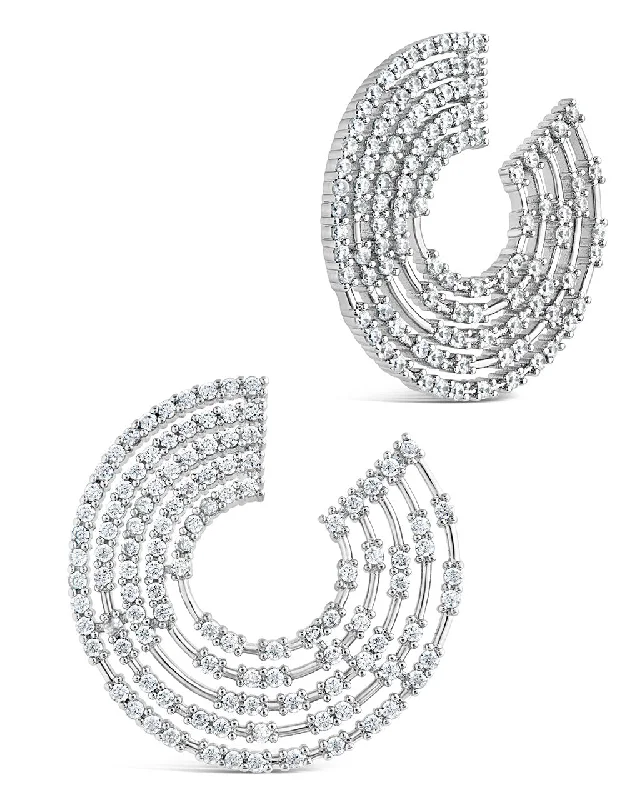 Radiant star earrings-Radiant star earrings-5 Row CZ Swirl Statement Stud Earrings