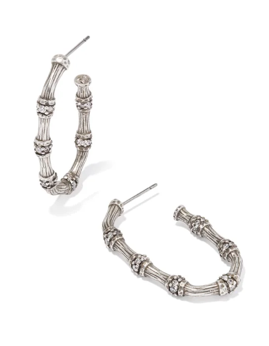 Triple-tier earrings-Triple-tier earrings-Maura Vintage Silver White Crystal Bamboo Hoop Earrings by Kendra Scott