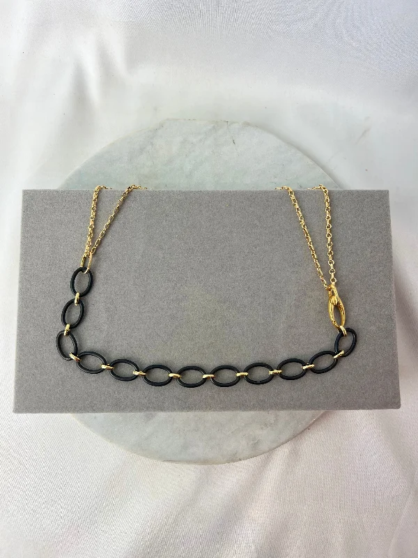 Celtic knot necklaces-Necklace - Nico Black & Gold Cable Chain