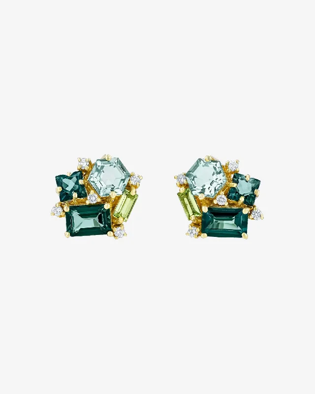 Aquamarine earrings-Aquamarine earrings-Amalfi Green Mix Blossom Studs