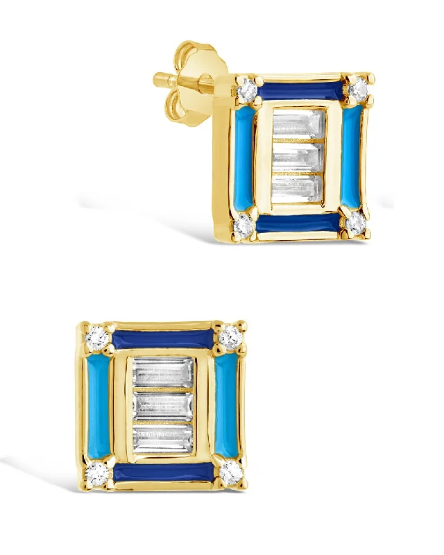 Nostalgic clip earrings-Nostalgic clip earrings-Luella CZ & Enamel Square Stud Earrings