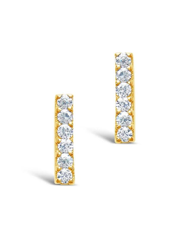 Freeform design earrings-Freeform design earrings-14K Gold Plated Sterling Silver Pave CZ Bar Stud Earrings