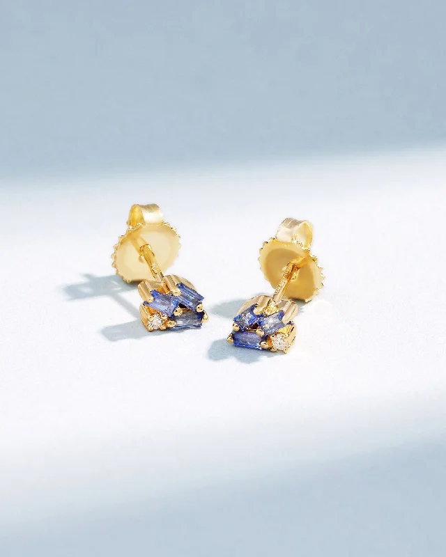 Ornate drop earrings-Ornate drop earrings-Bold Cluster Light Blue Sapphire Studs