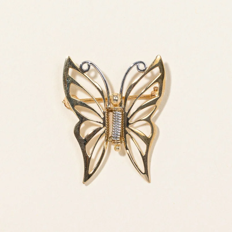 Painted enamel brooches-Duo Tone Gold Butterfly Brooch